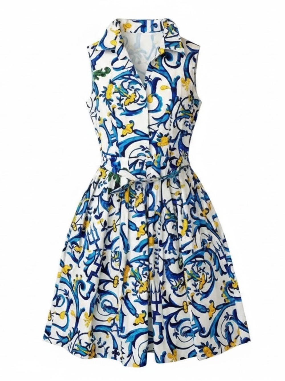 Samantha Sung Floral Scroll Print Sleeveless Dress, Size 10